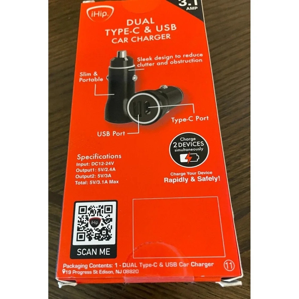 New iHip Dual Type-C and USB Cigarette Car Charger WLG-PP11